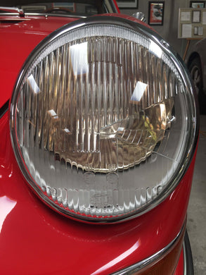 AC Gold Plus Series LED headlights installed on a vintage red car.