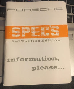 Porsche 356 SPEC's Booklet - 3rd English Edition - Audette Collection ~ Porsche Lighting Restoration & BEST-IN-CLASS Porsche Parts